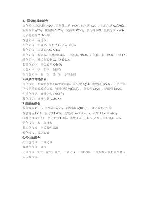化学常见物质的颜色
