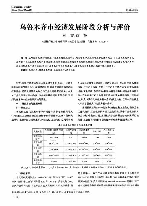 乌鲁木齐市经济发展阶段分析与评价