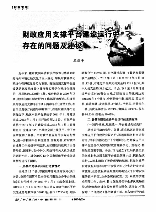 财政应用支撑平台建设运行中存在的问题及建议