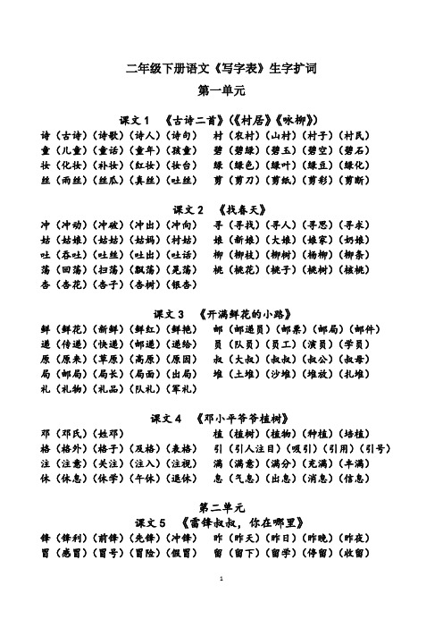(word完整版)部编版二年级下册生字组词整理版