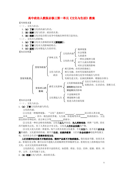 高中政治 第一单元《文化与生活》教案 新人教版必修3