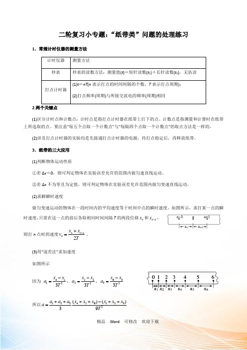 2021届二轮复习小专题：“纸带类”问题的处理练习(有答案)