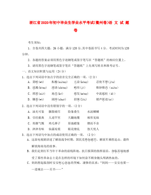 浙江省衢州市2020年中考语文真题试卷