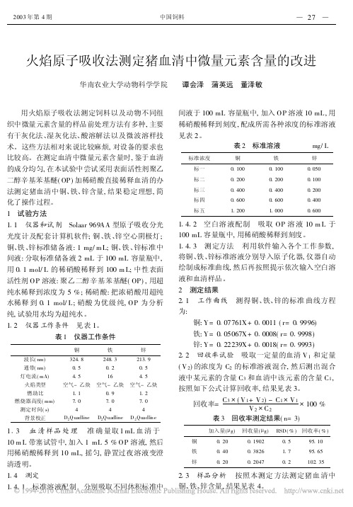 火焰原子吸收法测定猪血清中微量元素含量的改进