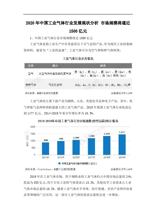2020年中国工业气体行业发展现状分析 市场规模将逼近1500亿元