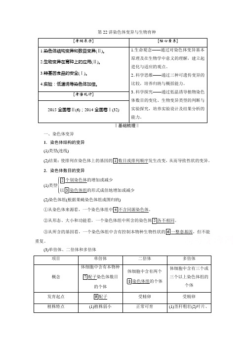 2021届高三生物一轮复习学案：第22讲 染色体变异与生物育种含解析