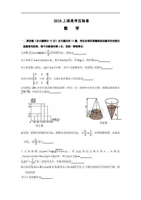 上海市2016届高考压轴考试数学试卷(解析版)