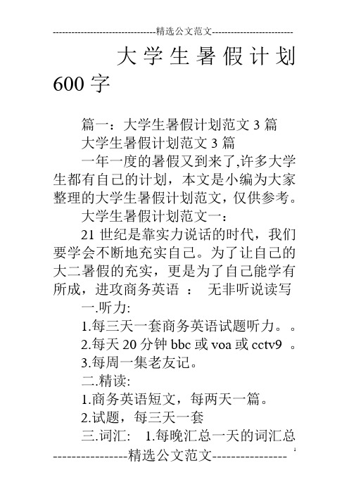 大学生暑假计划600字