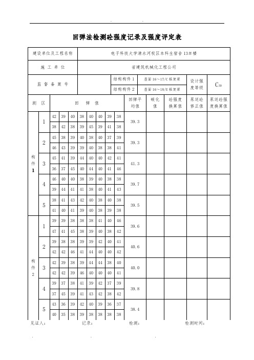 回弹法检测砼强度记录及强度评定C30
