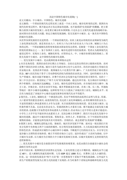 浅论中国特色城市化道路(一)