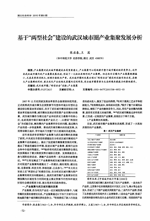 基于“两型社会”建设的武汉城市圈产业集聚发展分析