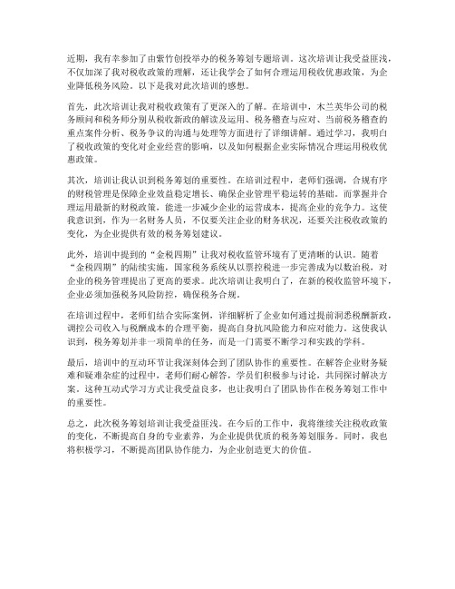 税务筹划培训后感想