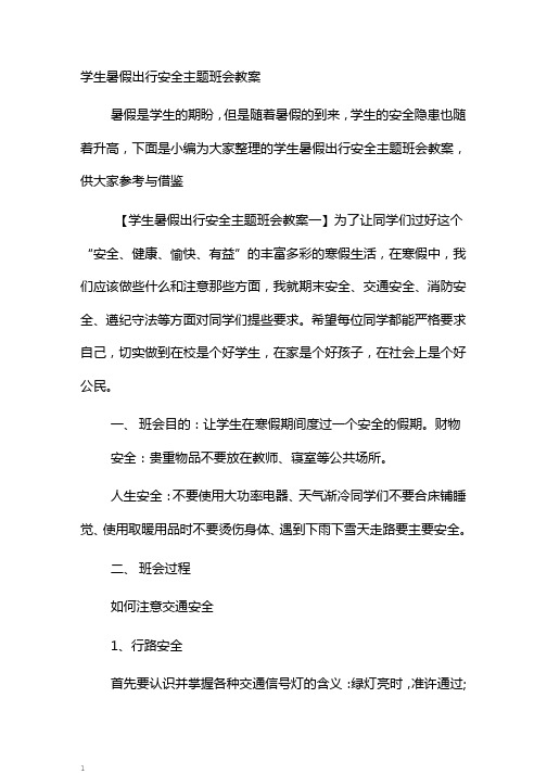 学生暑假出行安全主题班会教案