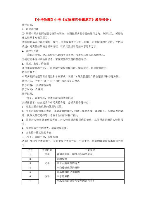 【中考物理】中考《实验探究专题复习》教学设计1