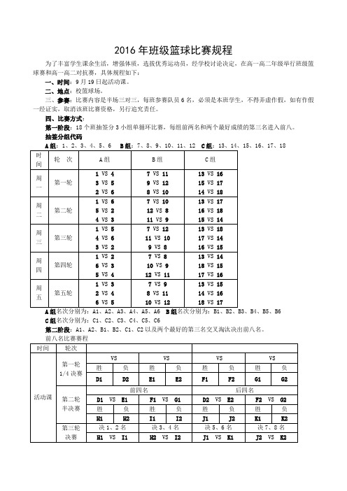 2016年班级篮球比赛规程