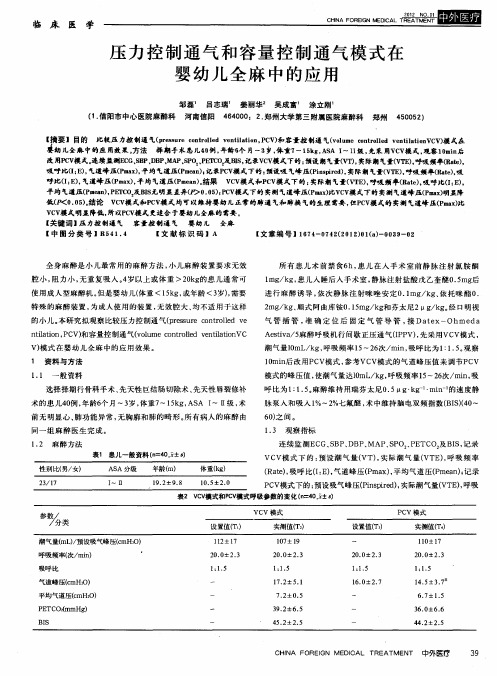 压力控制通气和容量控制通气模式在婴幼儿全麻中的应用
