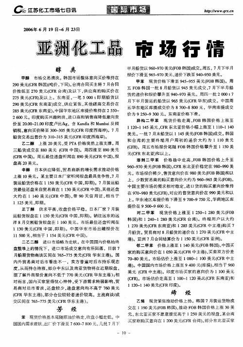 2006年6月19日～6月23日亚洲化工品市场行情