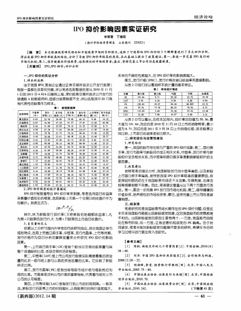 IPO抑价影响因素实证研究