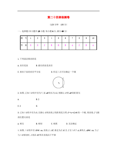 2018年秋九年级数学上册 第二十四章《圆》检测卷 (新版)新人教版