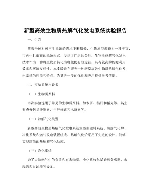 新型高效生物质热解气化发电系统实验报告
