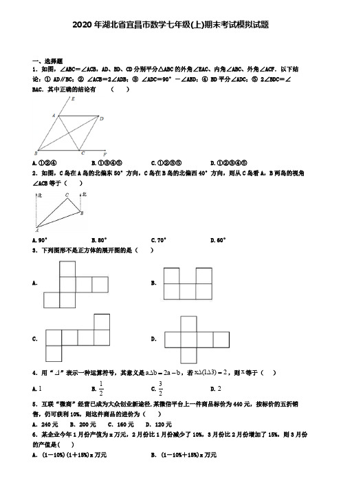 2020年湖北省宜昌市数学七年级(上)期末考试模拟试题