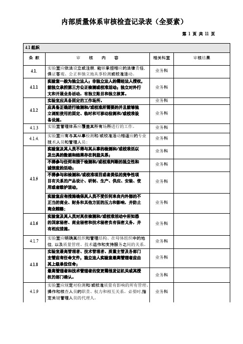 内部质量体系审核检查记录表