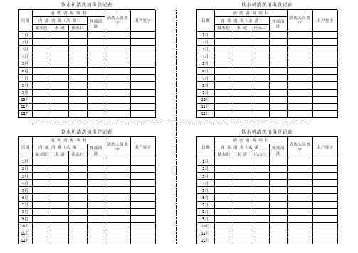 饮水机清洗消毒登记表(样表)