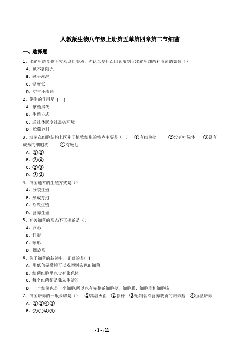 人教版八年级生物上册5.4.2细菌同步练习(含答案)