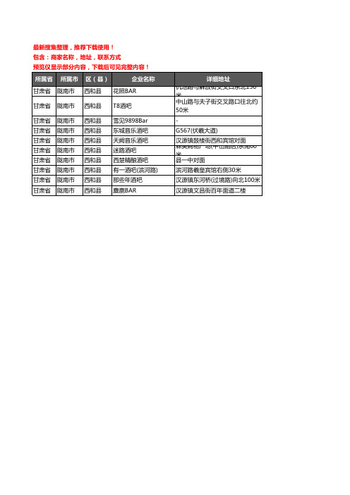 新版甘肃省陇南市西和县酒吧企业公司商家户名录单联系方式地址大全10家