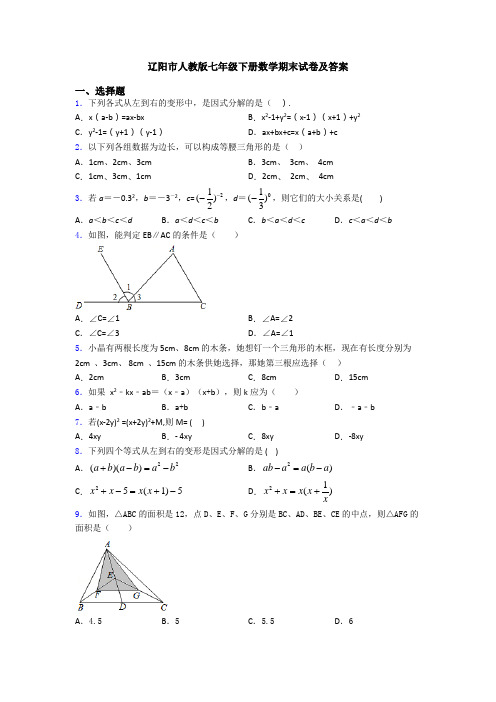 辽阳市人教版七年级下册数学期末试卷及答案
