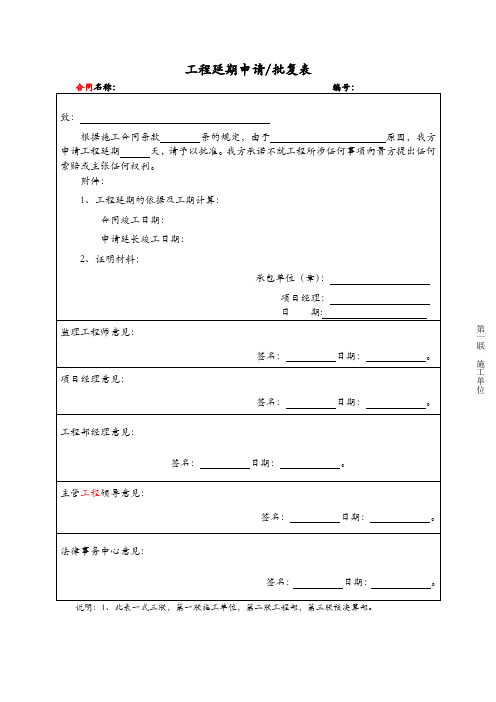 工程延期申请批复表