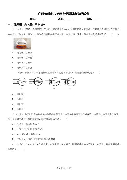 广西钦州市八年级上学期期末物理试卷