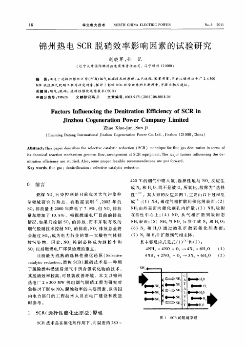锦州热电SCR脱硝效率影响因素的试验研究