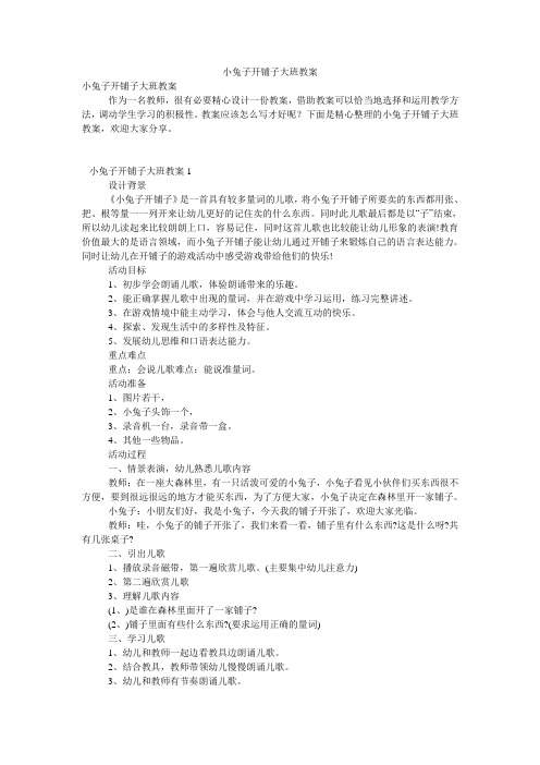 小兔子开铺子大班教案