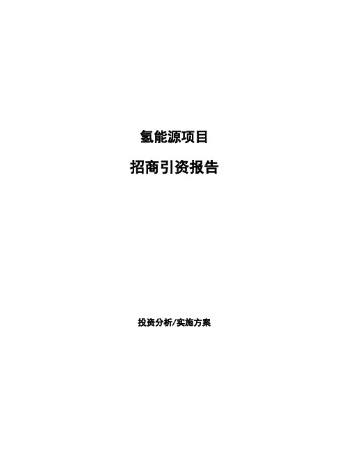 氢能源项目招商引资报告