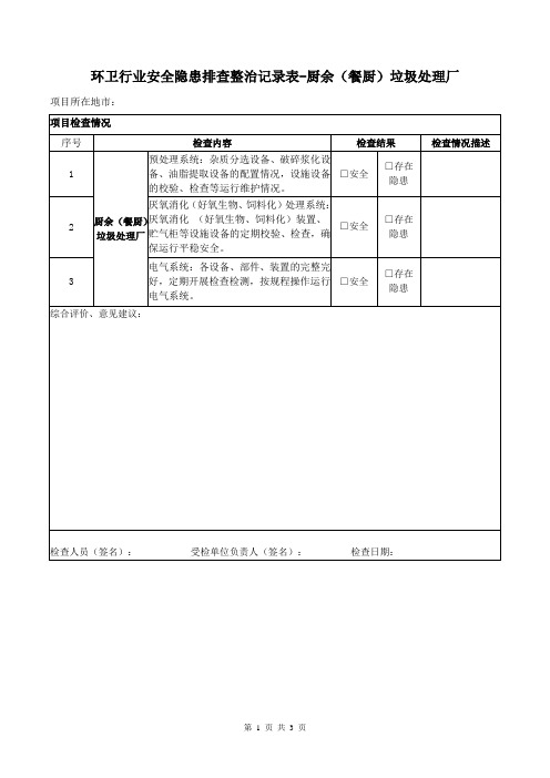 环卫行业安全隐患排查整治记录表