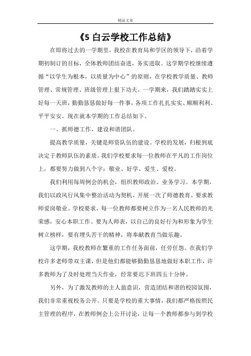 《白云学校工作总结》