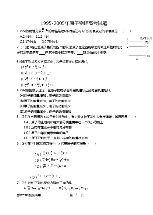 [高考试题]原子和原子核(1995-2005年)