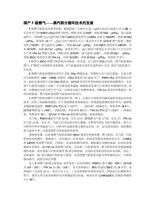 国产F级燃气蒸汽联合循环技术的发展
