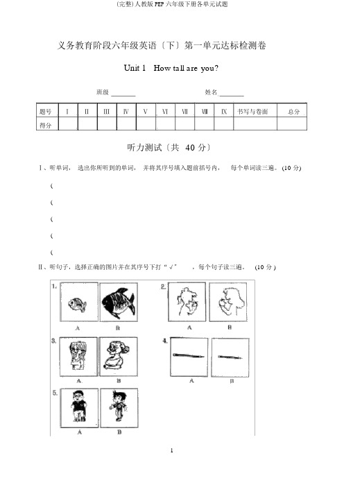(完整)人教版PEP六年级下册各单元试题