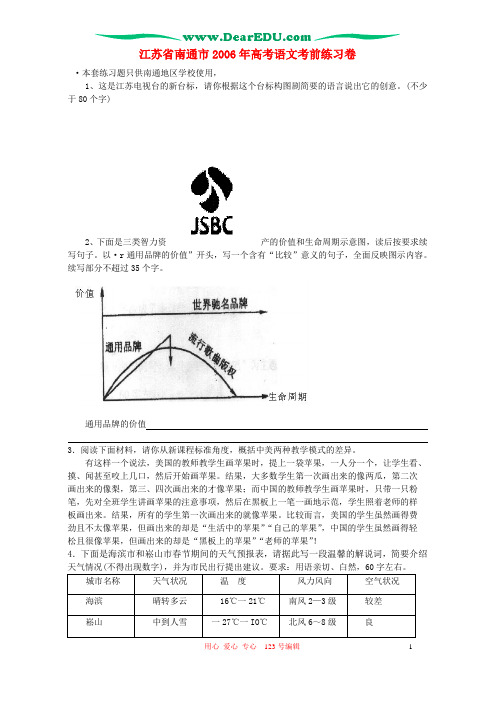 江苏省南通市2006年高考语文考前练习卷 人教版