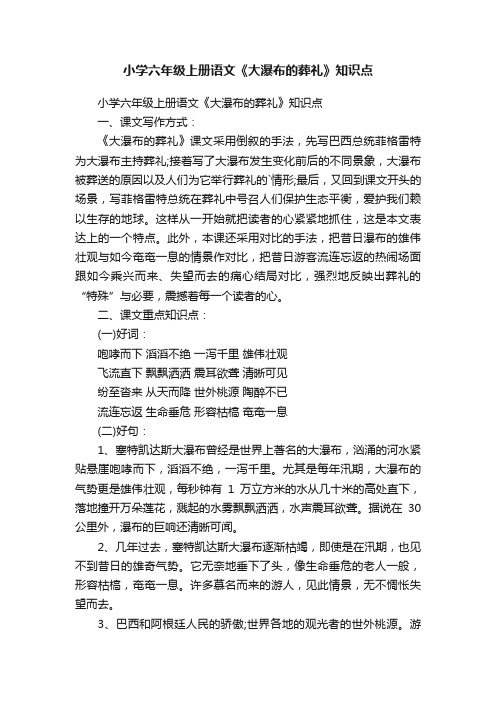 小学六年级上册语文《大瀑布的葬礼》知识点