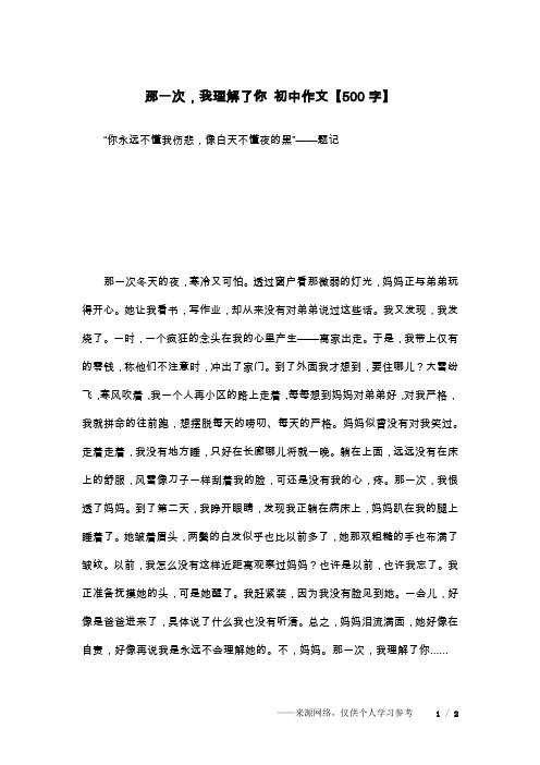 那一次,我理解了你 初中作文【500字】