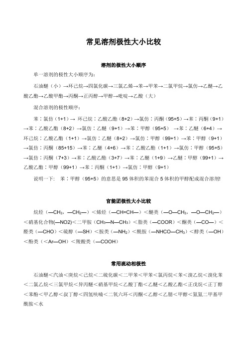 常见溶剂极性大小比较