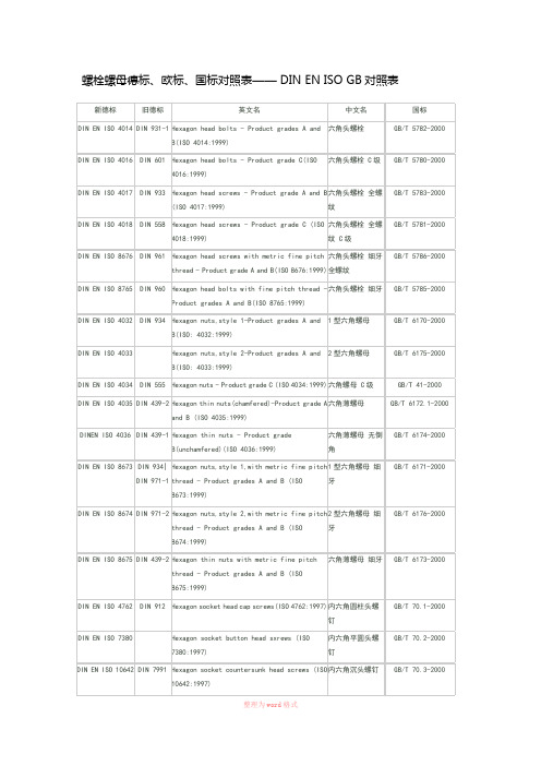 螺栓螺母德标、欧标、国标对照表