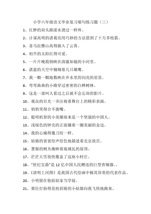 小学六年级语文毕业复习缩句练习题(三)
