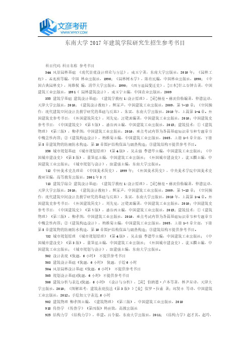 东南大学2017年建筑学院研究生招生参考书目