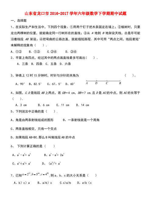 山东省龙口市六年级数学下学期期中试题(五四制)(new)