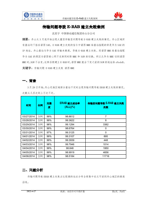 传输问题导致E-RAB建立失败