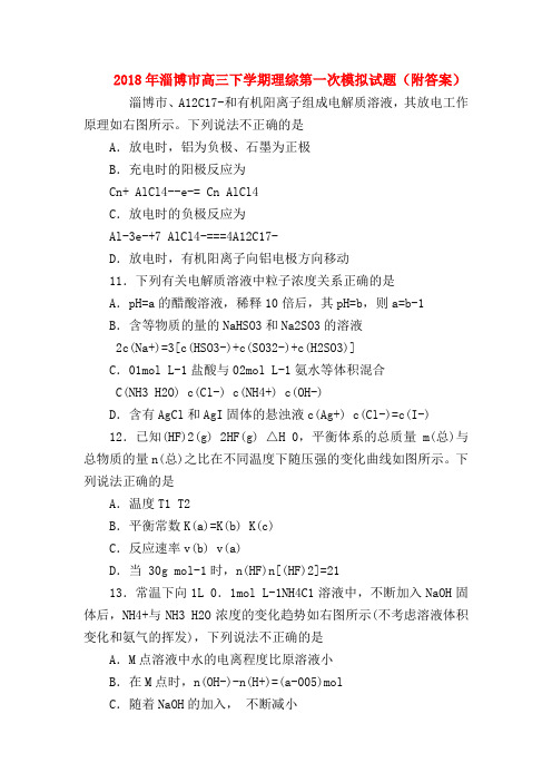 【高三物理试题精选】2018年淄博市高三下学期理综第一次模拟试题(附答案)